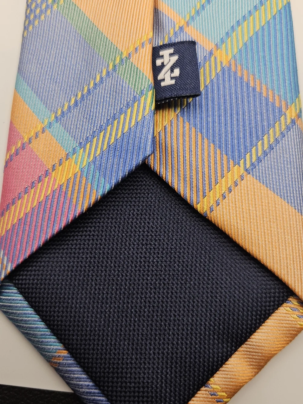 Izod Plaid Multicolor Men's Necktie - Blue, Pink & Orange #4139
